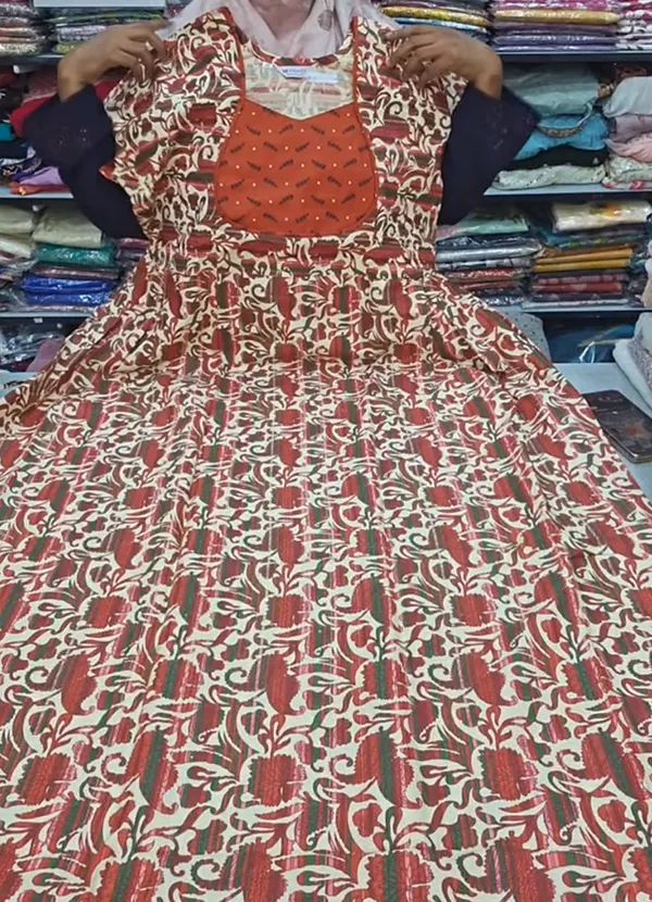 Premium Cotton Frock Style Nighty with Adjustable Rope & Side Pocket | NT3544